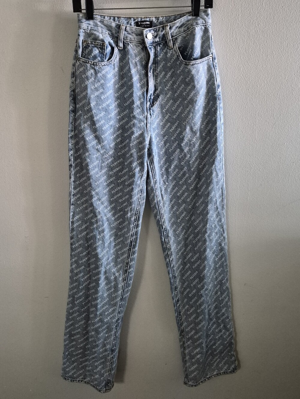 27) PacSun x Playboy High Rise Straight Leg Light Wash Cotton Jeans